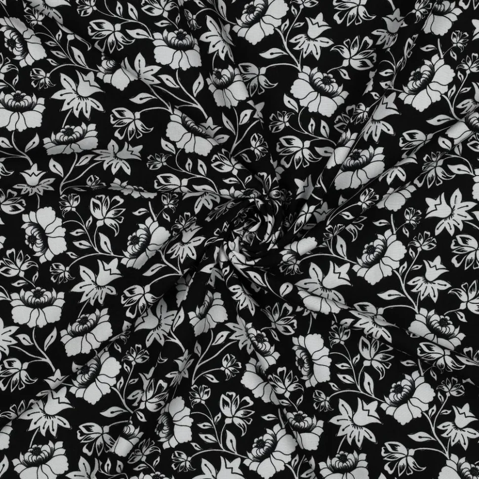 Tissu Viscose EcoVero Fleurs sur fond Noir