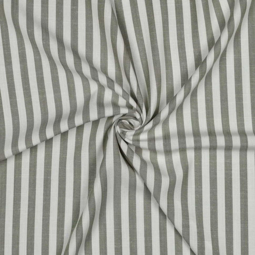 Tissu Viscose fil teint Suzanne petites rayures Vert sur fond Blanc cassé