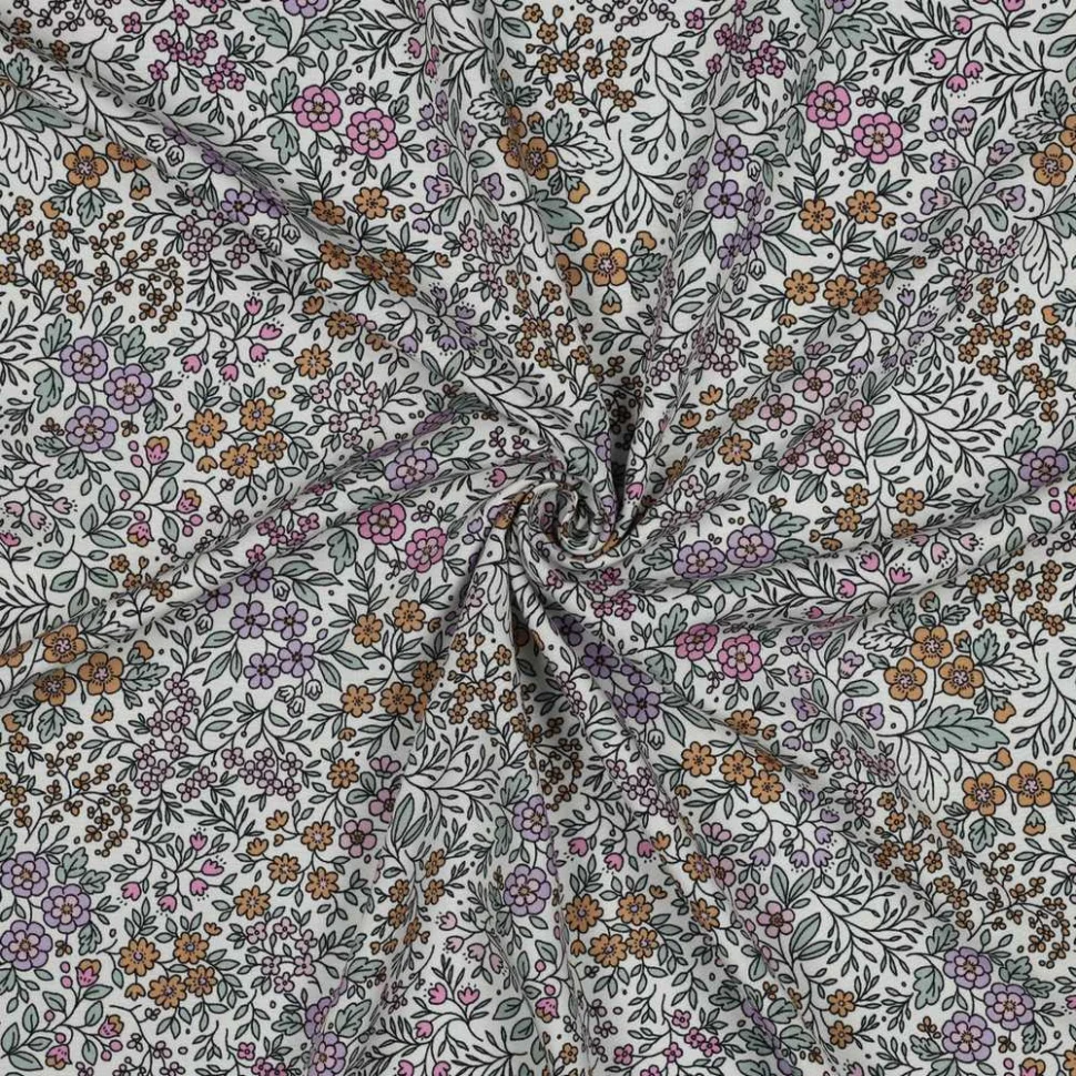 Tissu Viscose Ecovero Fleuris Liorine sur fond Blanc