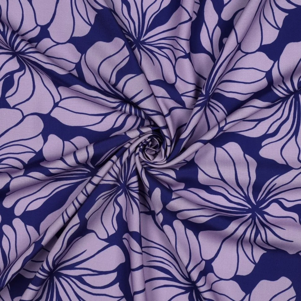 Tissu Viscose imprimé Fleurs Méloria lila sur fond Violet