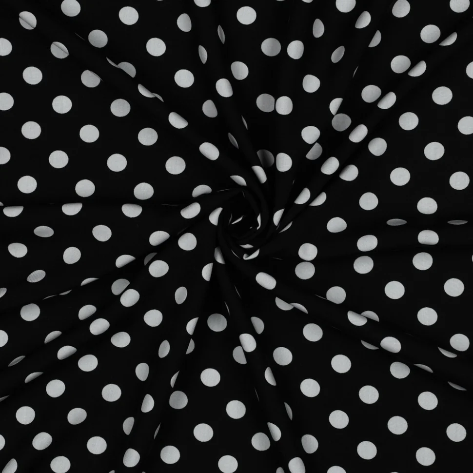 Tissu Viscose imprimé Inès petits pois Blanc sur fond Noir