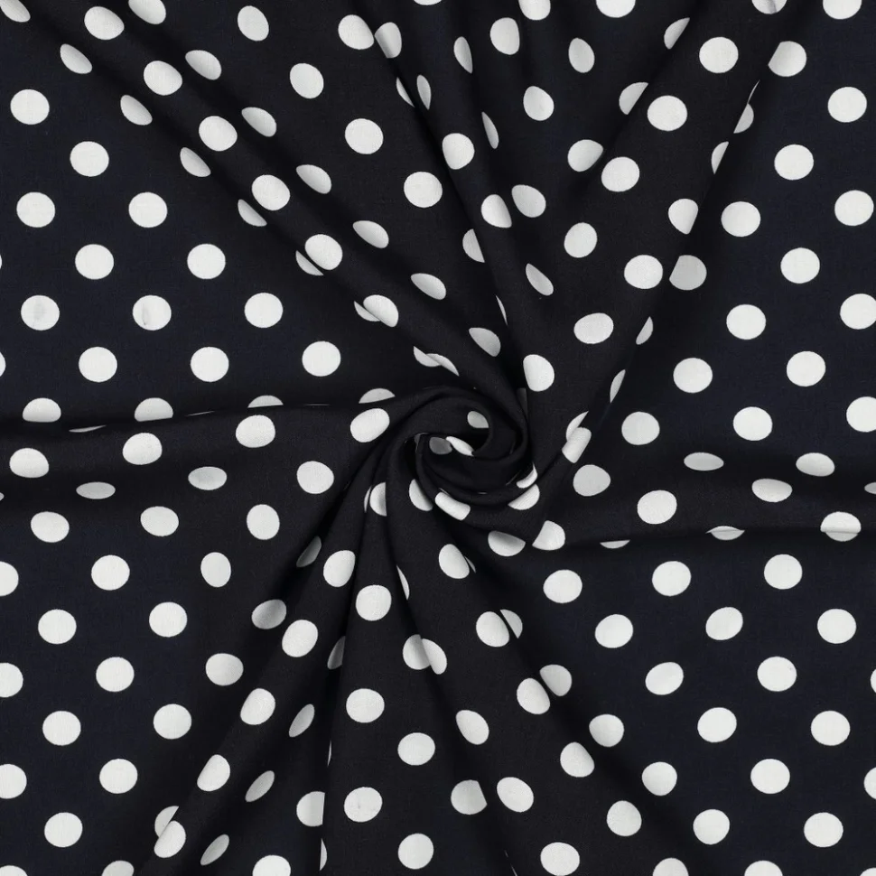 Tissu Viscose imprimé petits pois Blancs sur fond Bleu marine