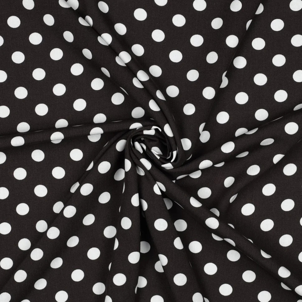 Tissu Viscose imprimé petits pois Blancs sur fond Marron chocolat