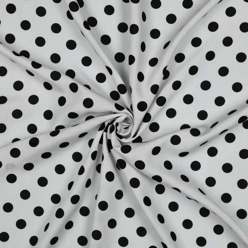 Tissu Viscose imprimé Inès petits pois Noir sur fond Blanc cassé