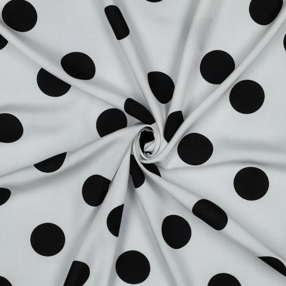 Tissu Viscose imprimé Inès grands pois Noir sur fond Blanc