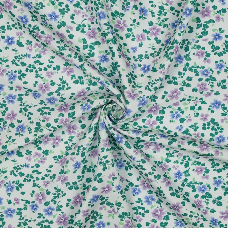 Tissu Viscose imprimé digital Ana petites fleurs sur fond Blanc