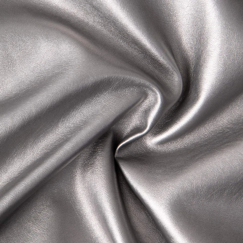 Tissu Simili cuir d'habillement métallisé souple uni Argent