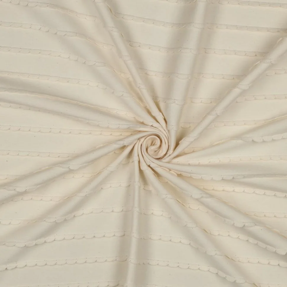 Tissu Jersey Coton à volants uni Ecru