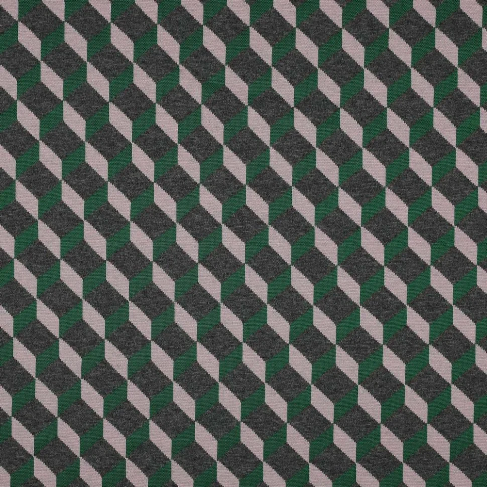 Tissu Jersey Milano Carreaux 3D sur fond Gris chiné
