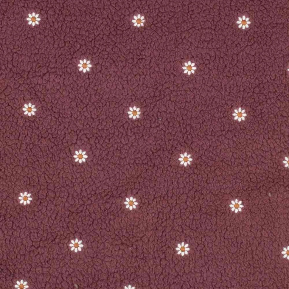 Coupon Tissu Sherpa paquerettes brodées Héloise sur fond Aubergine - Coupon de 170 cm