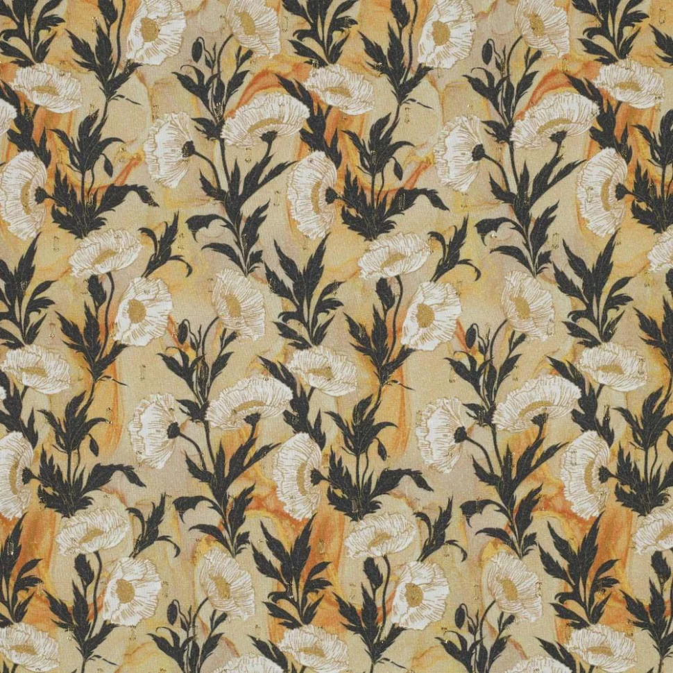 Tissu Viscose Digital Fleuris et pointillés lurex sur fond Beige