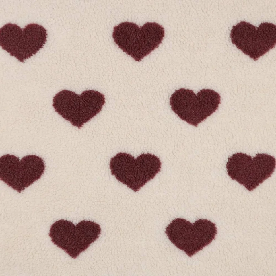 Tissu Fausse fourrure Mouton coeurs Lina rouges sur fond Beige