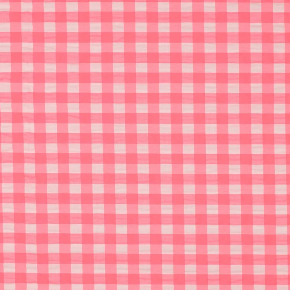 Tissu vichy Lyna rose sur fond Blanc
