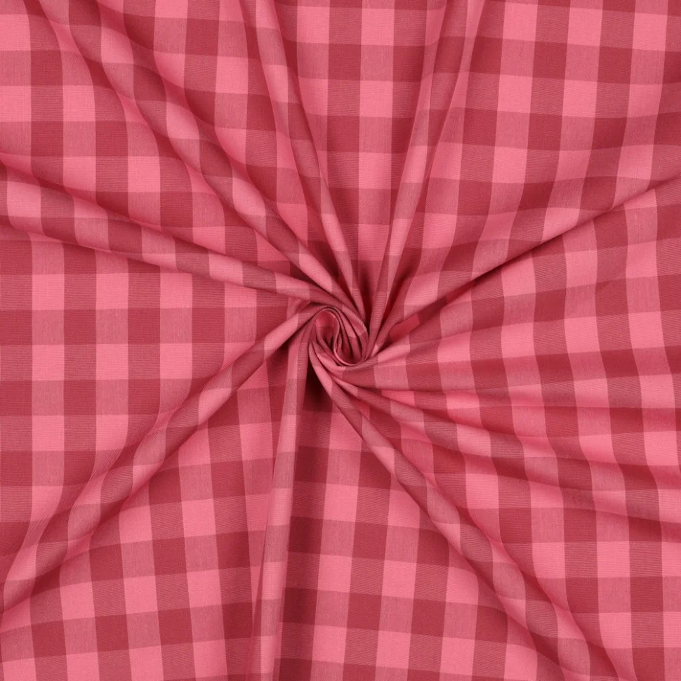 Tissu Popeline de Coton Motif Vichy sur fond Rouge foncé