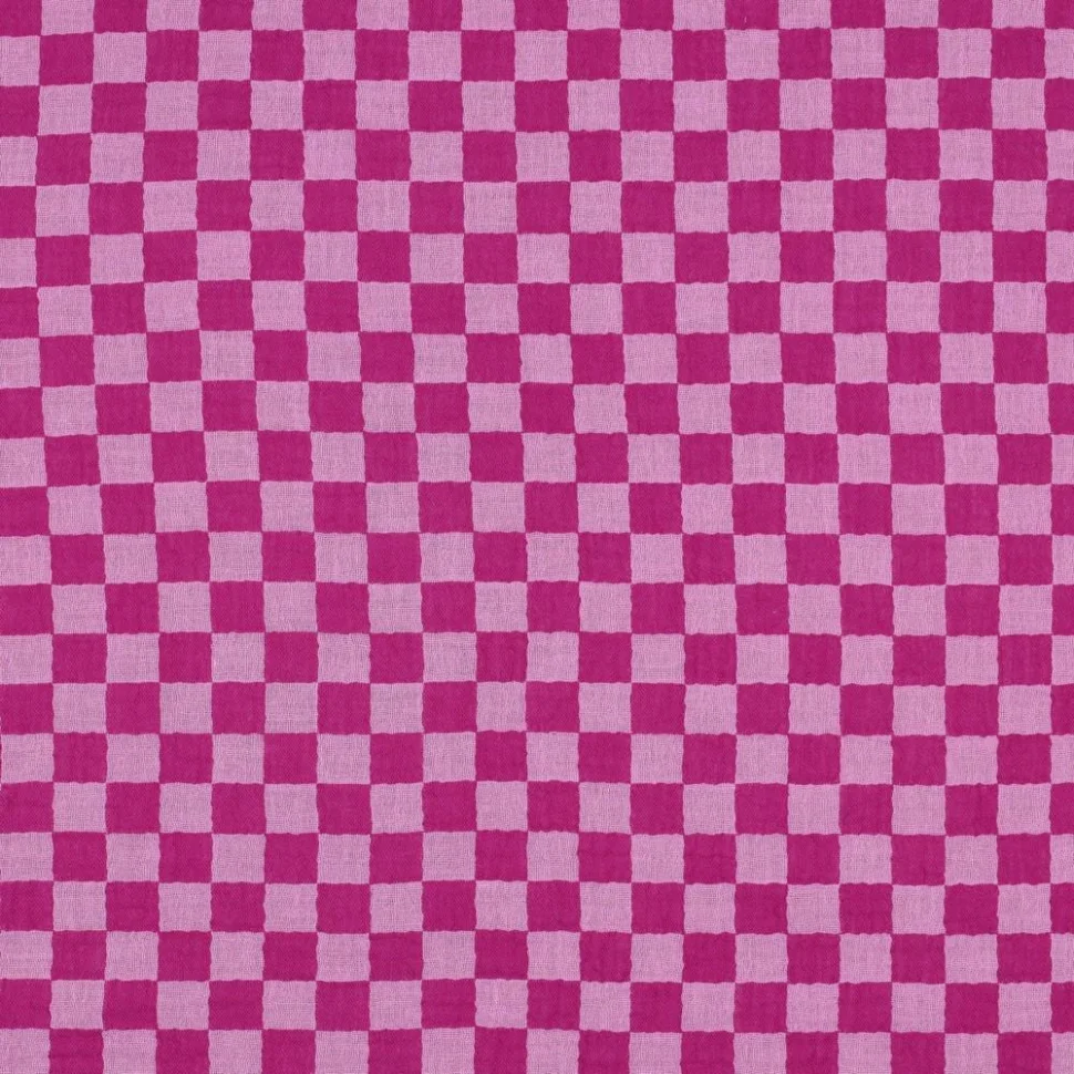 Tissu Double gaze de Coton à carreaux Réversible  Magenta fuschia