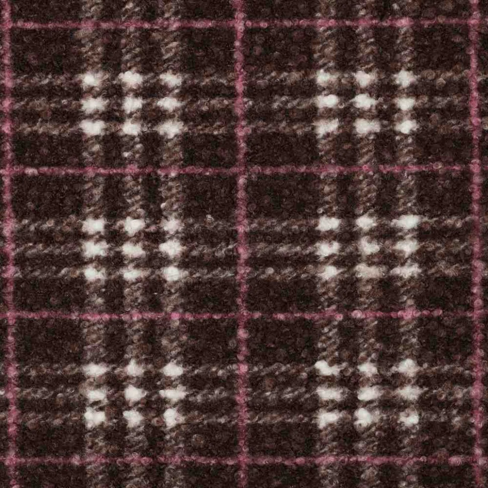 Tissu Fausse fourrure Bouclette Arno carreaux roses sur fond Marron