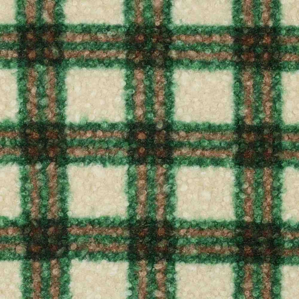 Tissu Fausse fourrure Bouclette Léo carreaux Verts sur fond Beige