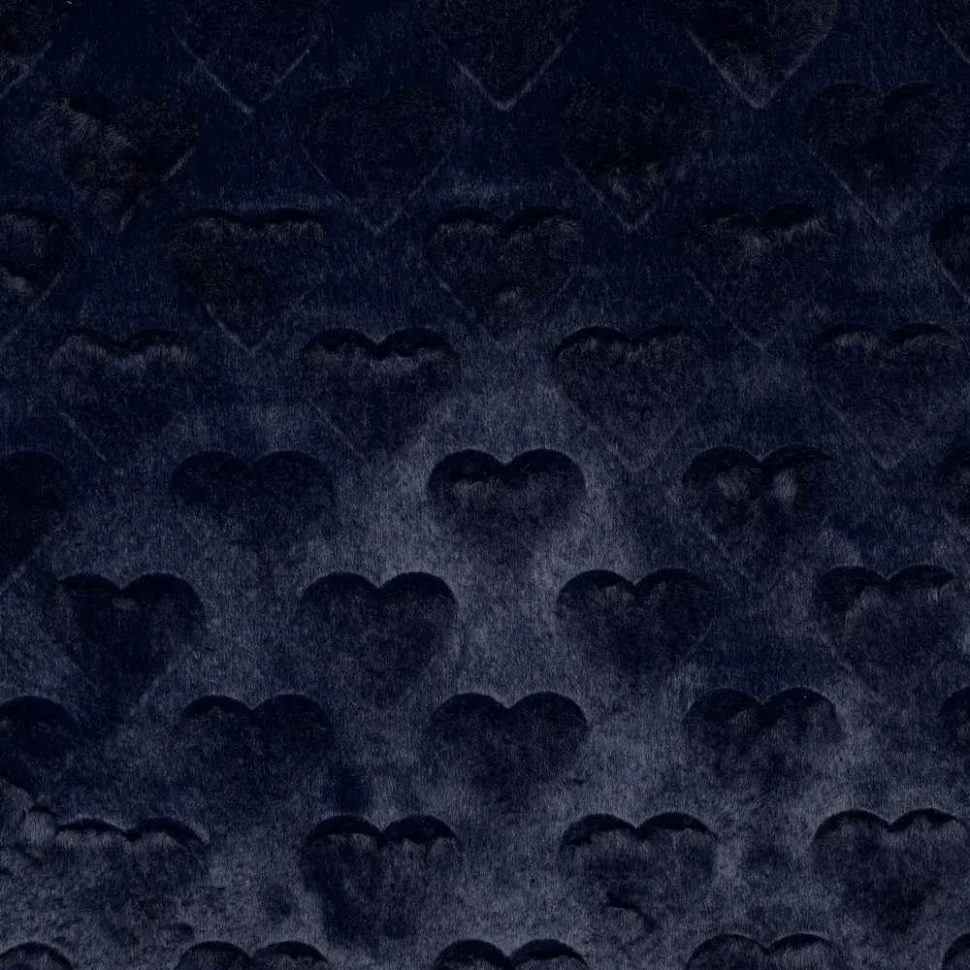 Tissu Fausse fourrure cœurs Elena uni bleu nuit