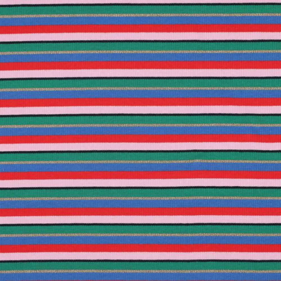 Tissu Jersey Bord Côte rayé Zalya sur fond Multicolore