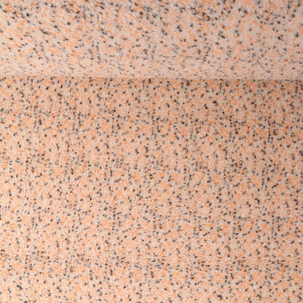 Tissu Fausse fourrure Mouton Toundra moucheté Orange et Noir sur fond Beige