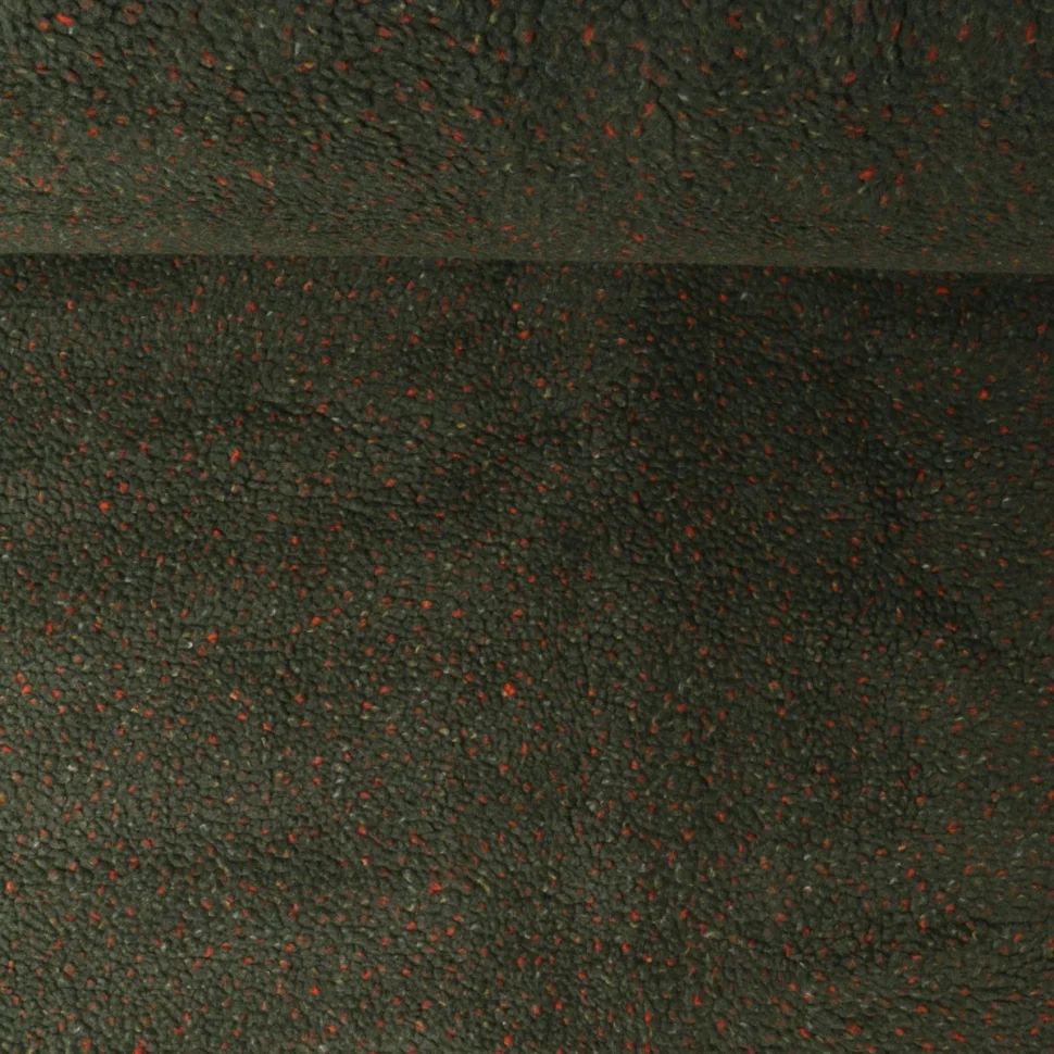 Tissu Fausse fourrure Mouton Toundra moucheté Rouge sur fond Vert kaki foncé