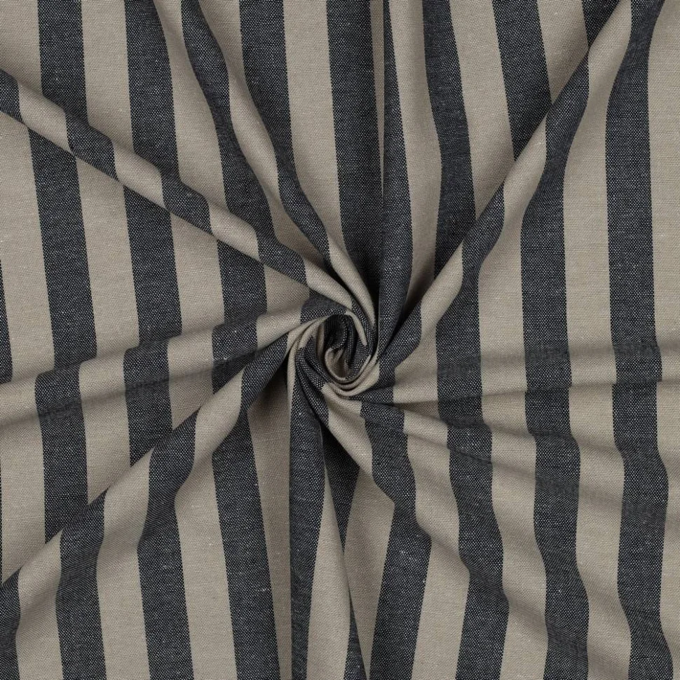 Tissu Lin Viscose rayures Noir sur fond Ecru