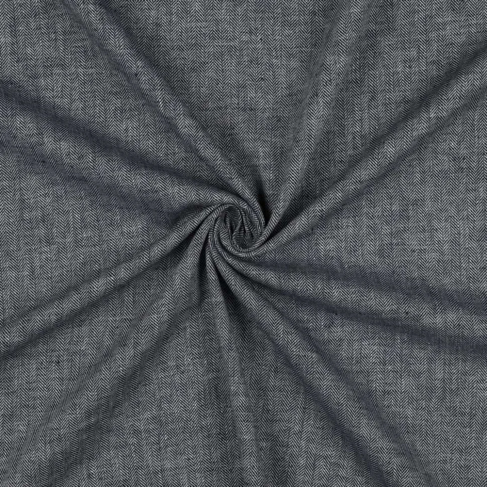 Tissu Coton Lin Chevrons Blanc sur fond Gris anthracite