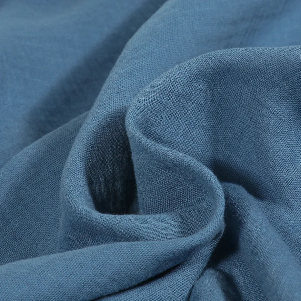 Tissu Double gaze uni Bio Bleu ancien