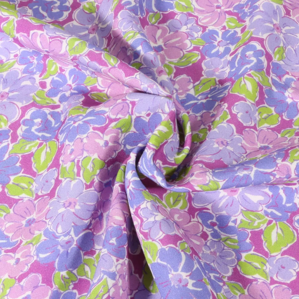 Tissu Viscose Digital Fleuris parme sur fond Blanc