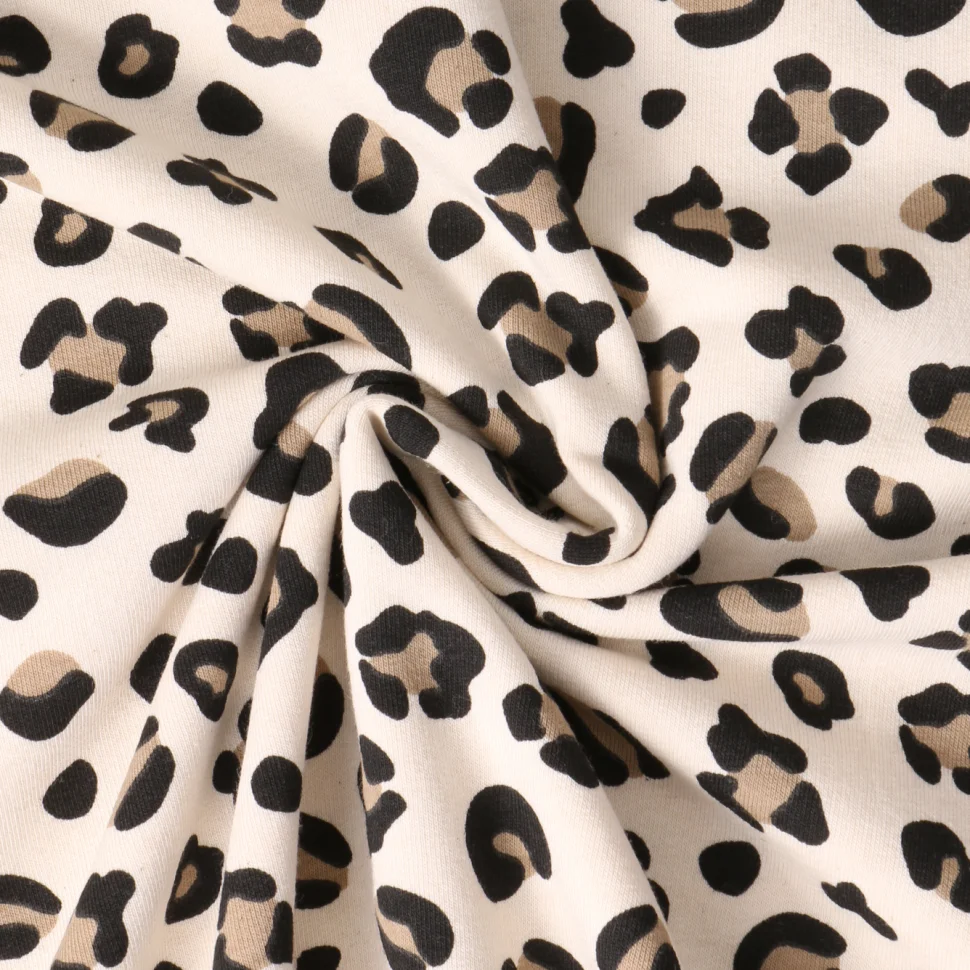 Coupon Tissu Sweat envers molletonné Savannah imprimé léopard sur fond Beige - Coupon de 40 cm