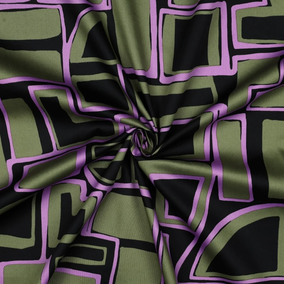 Tissu Coton satiné motifs géométrique sur fond Noir