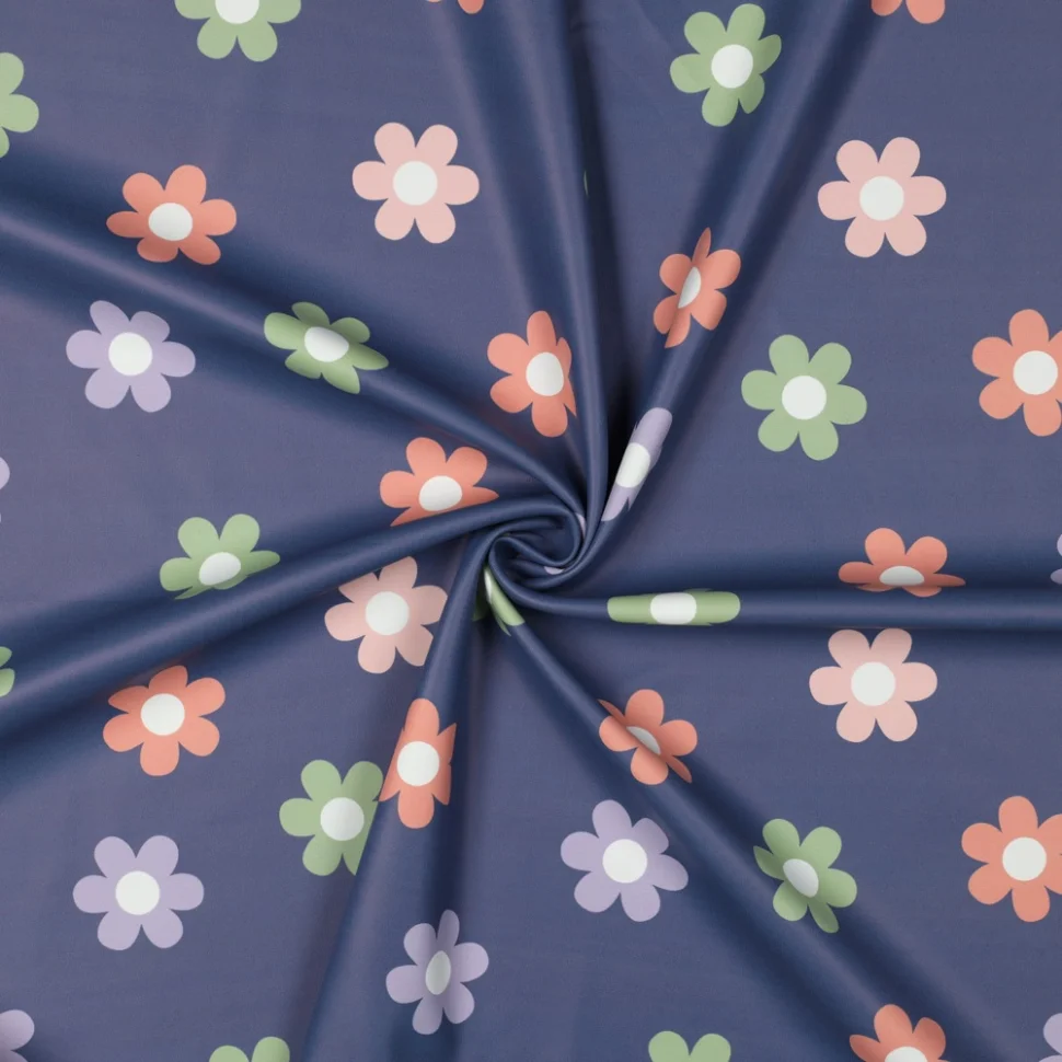 Tissu Softshell imprimé Petites fleurs sur fond Bleu ardoise