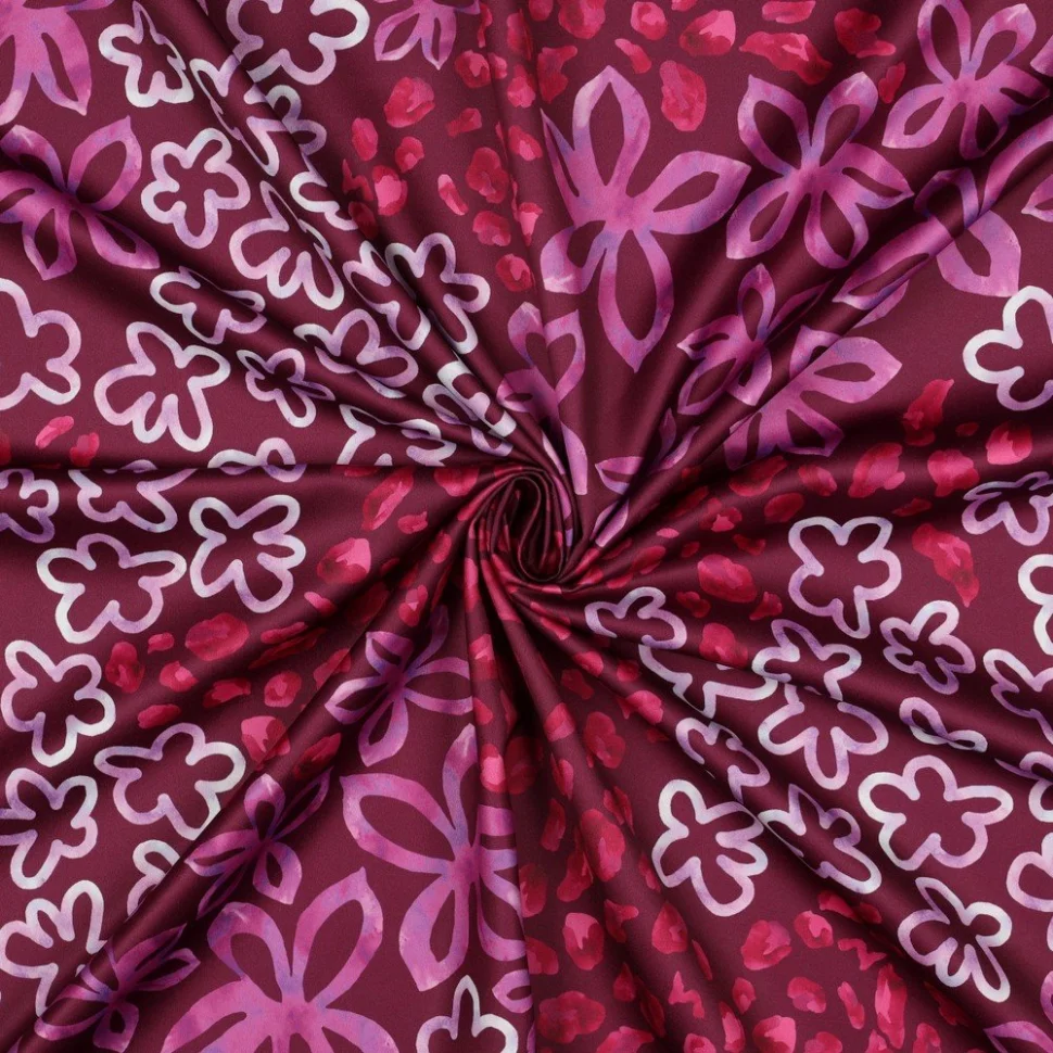Tissu Micro Satin digital imprimé Fleuris sur fond Violet