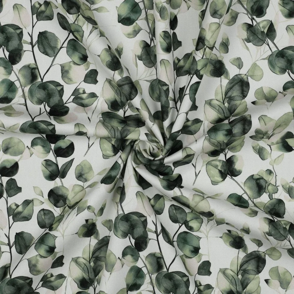 Tissu Toile de Coton Canvas digital Eucalyptus sur fond Blanc