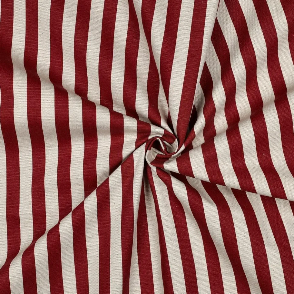 Tissu Toile Canvas enduit aspect Lin rayé Rouge