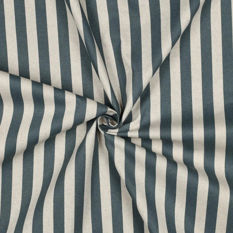 Tissu Toile Canvas enduit aspect Lin rayé Bleu