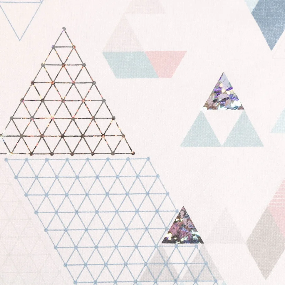 Coupon Tissu Toile Coton Métallisé Formes géométriques holographiques et pastels sur fond Ecru - Coupon de 90 cm