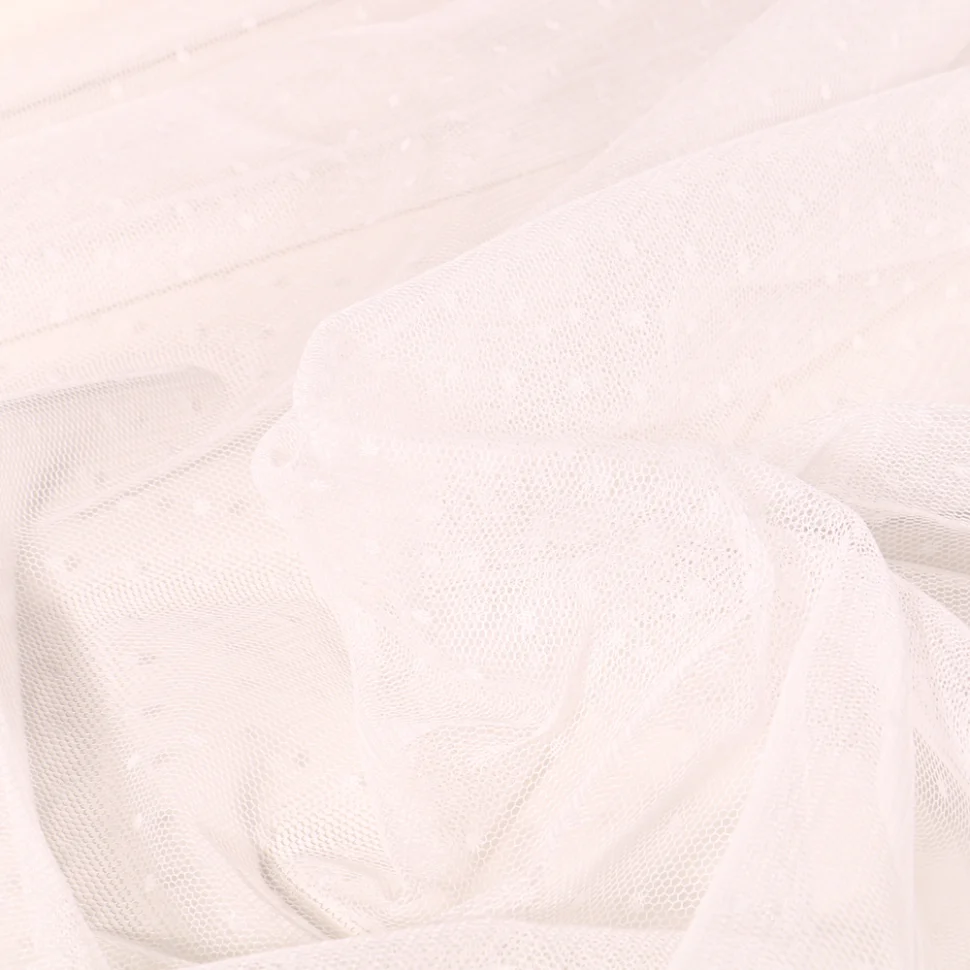 Tissu Tulle Souple pois Blanc cassé