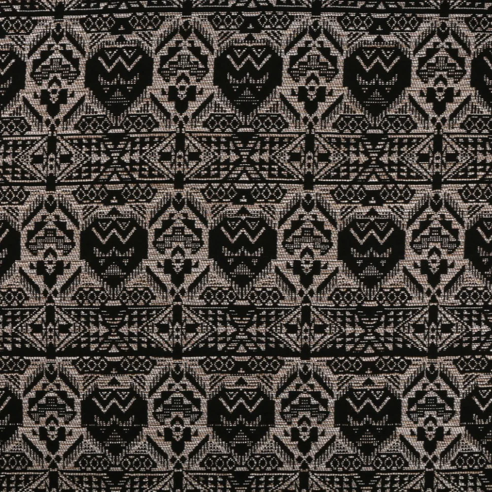 Coupon Tissu Gianni Jacquard Noir Ethnique Ecru et beige - Coupon de 30 cm