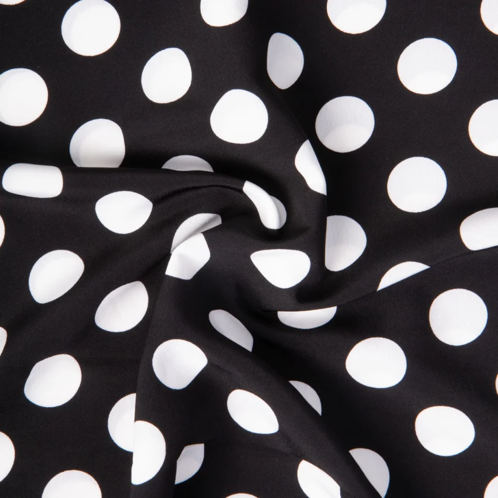 Tissu Crêpe léger Grand pois Blancs sur fond Noir