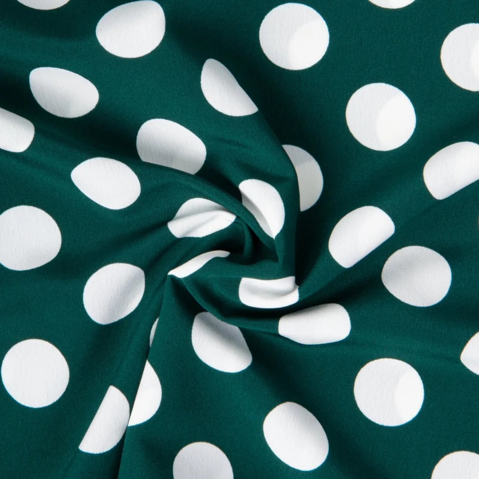 Tissu Crêpe léger Grand pois Blancs sur fond Vert
