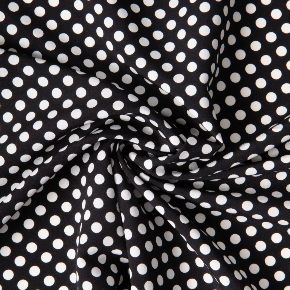 Tissu Mousseline lourde Koshibo pois blanc sur fond Noir