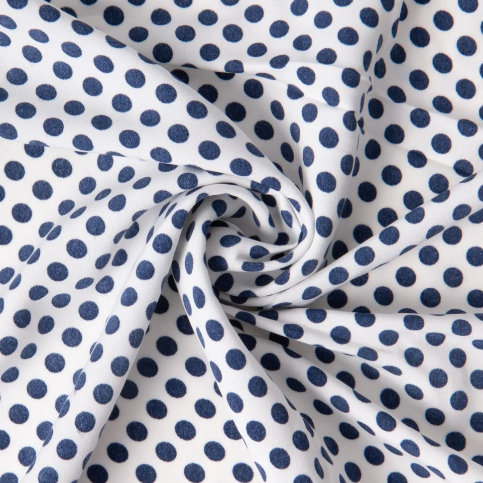 Tissu Mousseline lourde Koshibo pois marine sur fond Blanc