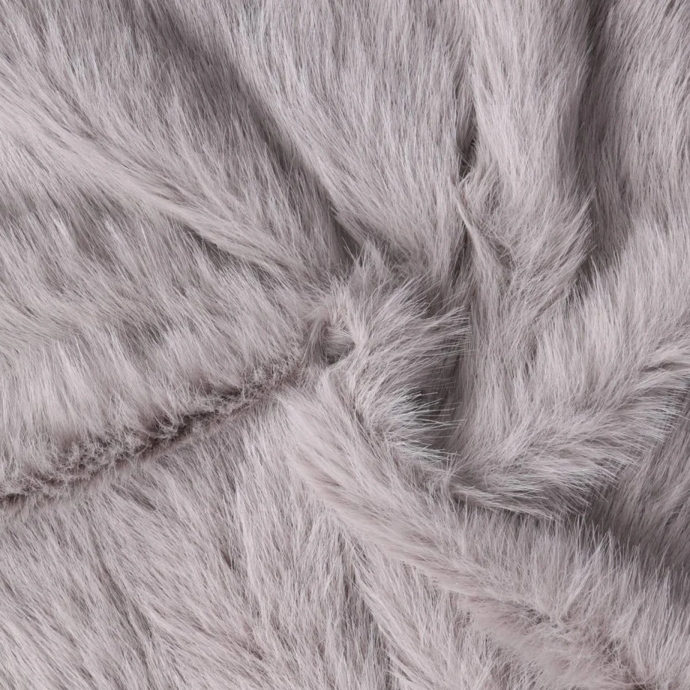 Tissu Fausse fourrure  poils long Olga sur fond Gris pierre