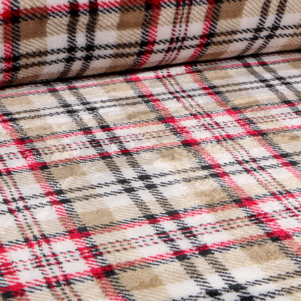 Tissu Doudou Ecossais Robin sur fond Beige