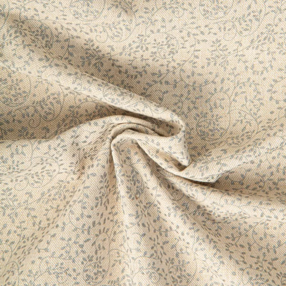 Tissu Toile de Coton aspect Lin Shine motif floral Gris clair pailleté sur fond Naturel