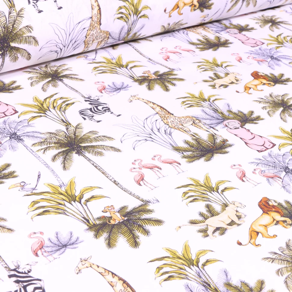 Coupon Tissu Coton imprimé sous licence Bio Le Roi Lion sur fond Blanc - Coupon de 20 cm