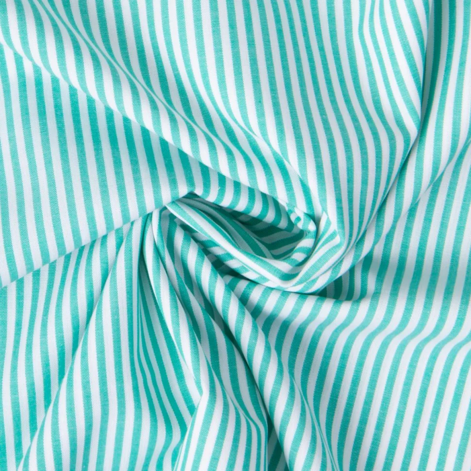 Tissu Vichy Coton rayé Bleu turquoise