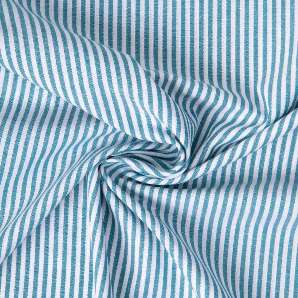 Tissu Vichy Coton rayé Bleu pétrole