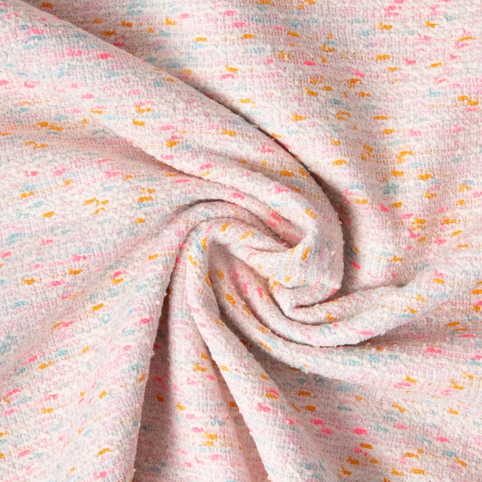 Tissu Jacquard Polycoton lurex Chanelli bleu sur fond Ecru